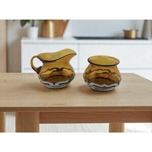 Vintage Faber Bros Krome Kraft Art Deco Amber Glass Creamer and Sugar No Lid